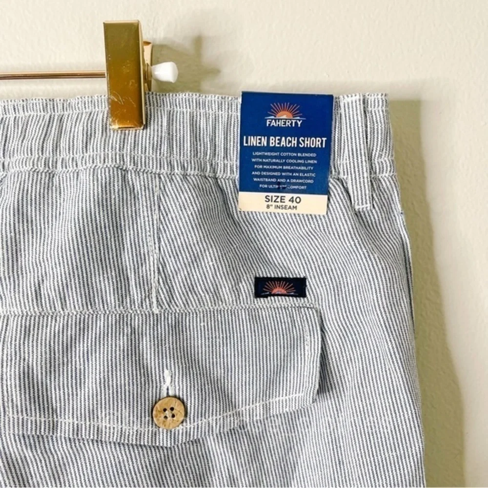 FAHERTY Blue Stripe Linen Beach Shorts Size 40 NWT